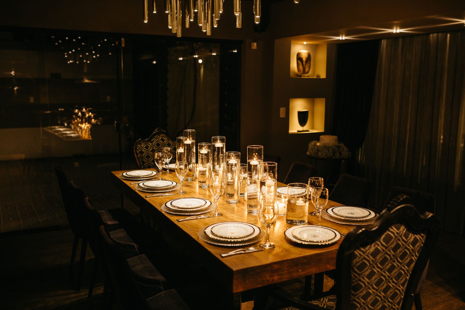 Candlelit table set for dinner